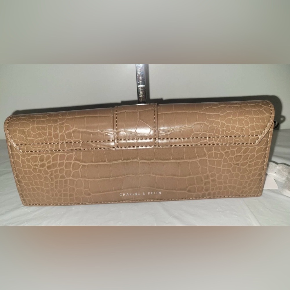 Charles & Keith Croc-Embossed Crossbody Bag in Brown Faux Leather & Dust Bag - Picture 7 of 16